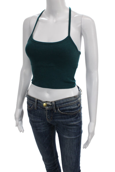 Beyond Yoga Womens Cropped Halter Tank Green Nylon Blend Sleeveless Size XS