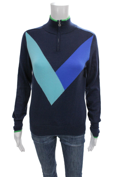 G/Fore Women Pullover Sweater Blue Cashmere Blend Geometric Golf Size S