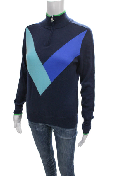 G/Fore Women Pullover Sweater Blue Cashmere Blend Geometric Golf Size S