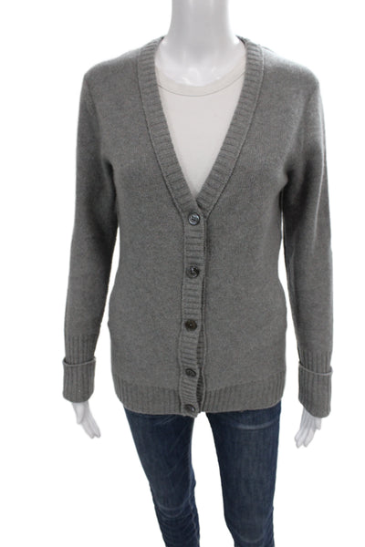 Inhabit Women Cashmere Cardigan V Neck Solid Gray Long Sleeve Size L
