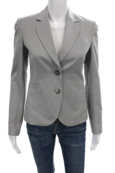 Theory Women Gray Cotton Blend Blazer Long Sleeve Business Size 0