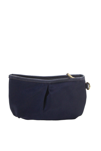 MZ Wallace Womens Zip Top Nylon Pouch Wallet Navy Blue Gold Tone