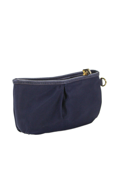 MZ Wallace Womens Zip Top Nylon Pouch Wallet Navy Blue Gold Tone