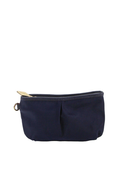 MZ Wallace Womens Zip Top Nylon Pouch Wallet Navy Blue Gold Tone