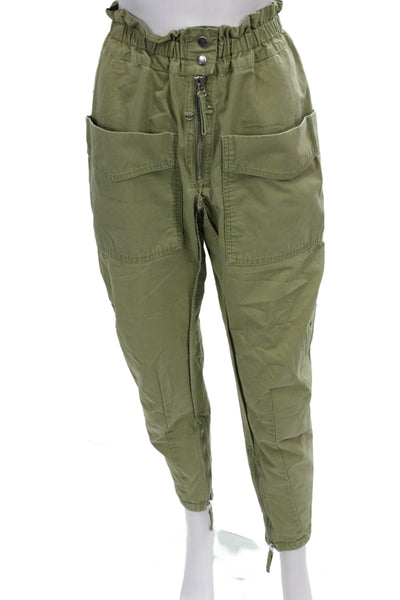 Isabel Marant Etoile Women Ankle Pants Green Cotton Button Size 34