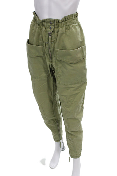 Isabel Marant Etoile Women Ankle Pants Green Cotton Button Size 34