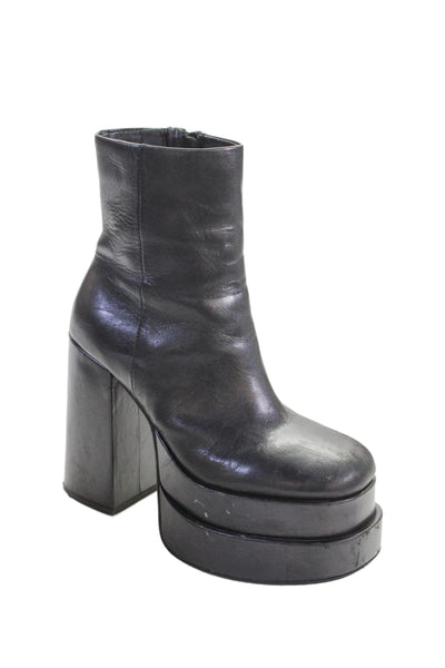 Steve Madden Womens Leather Block Platform Heels Ankle Boots Shoes Black Size 8M
