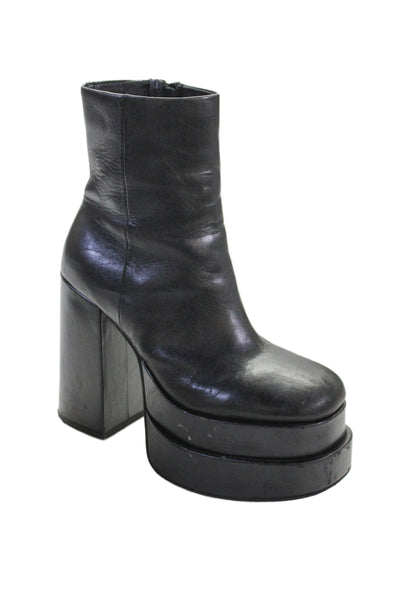 Steve Madden Womens Leather Block Platform Heels Ankle Boots Shoes Black Size 8M