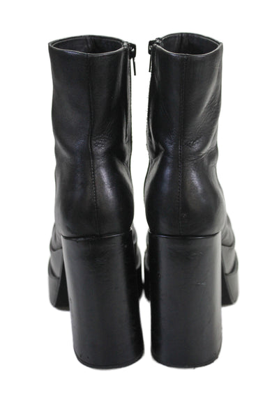 Steve Madden Womens Leather Block Platform Heels Ankle Boots Shoes Black Size 8M