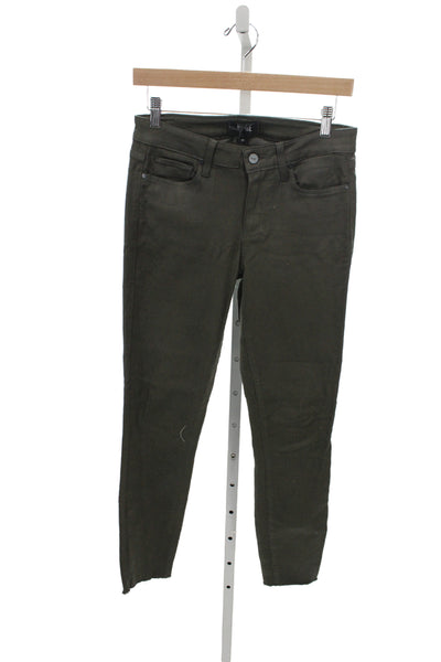 Paige Women Ankle Green Rayon Mid Rise Jeans Button Casual Size 27