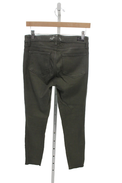 Paige Women Ankle Green Rayon Mid Rise Jeans Button Casual Size 27