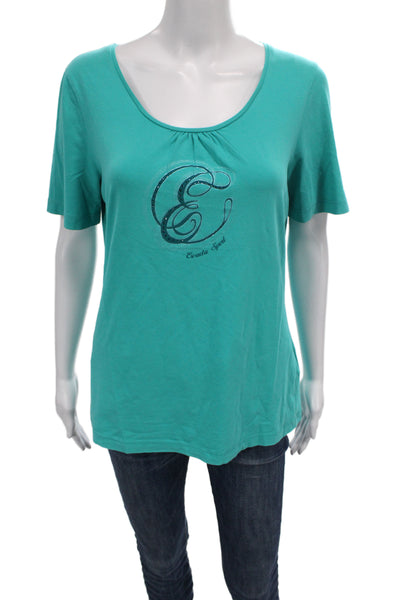 Escada Sport Women Basic Green Scoop Neck T-Shirt Short Sleeve Logo Size L