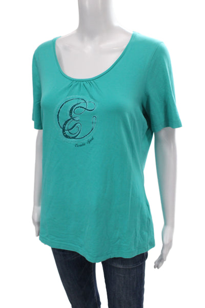 Escada Sport Women Basic Green Scoop Neck T-Shirt Short Sleeve Logo Size L
