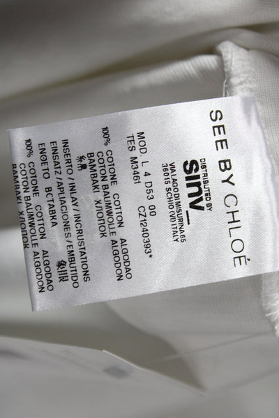 See by Chloe Womens White Cotton Crew Neck Short Sleeve T-Shirt Size M