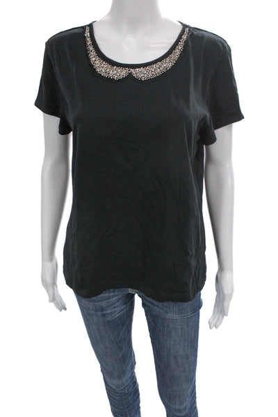 Banana Republic Women Black Collared Short Sleeve Basic T-Shirt Size XL