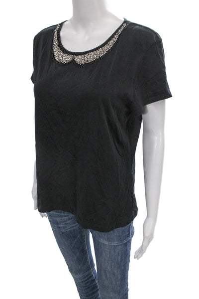 Banana Republic Women Black Collared Short Sleeve Basic T-Shirt Size XL