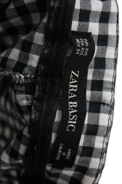 Zara Unisex Adults Cropped Gingham Check Black Pants Size 2XL