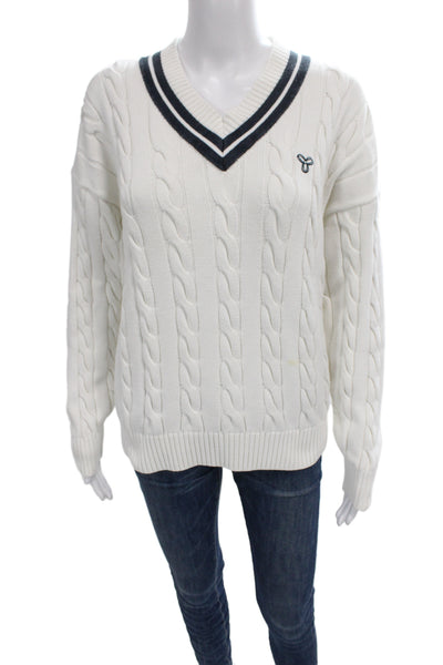 TNA Womens White V Neck Long Sleeve Pullover 96% Cotton Size S