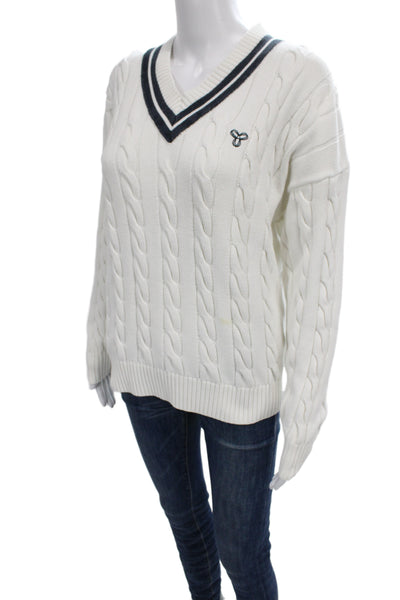 TNA Womens White V Neck Long Sleeve Pullover 96% Cotton Size S