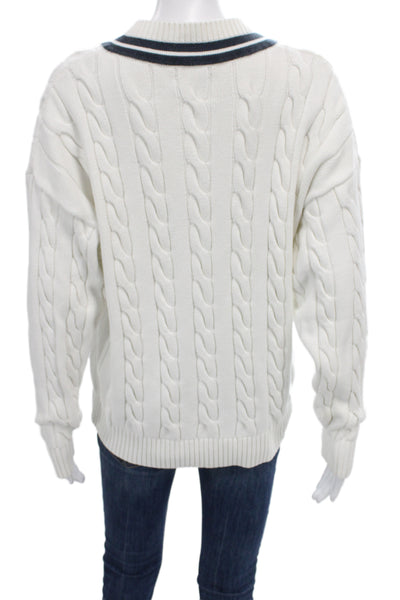 TNA Womens White V Neck Long Sleeve Pullover 96% Cotton Size S
