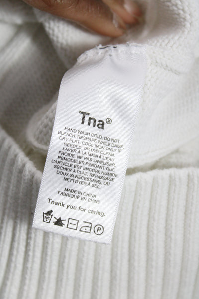 TNA Womens White V Neck Long Sleeve Pullover 96% Cotton Size S