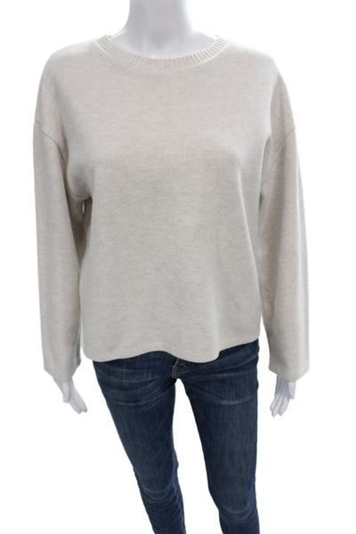 Zara Women Basic Knit Sweater Crew Neck Long Sleeve Beige Pullover Size S