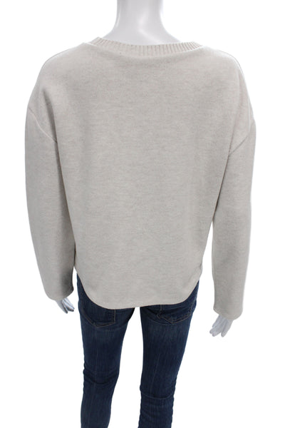 Zara Women Basic Knit Sweater Crew Neck Long Sleeve Beige Pullover Size S