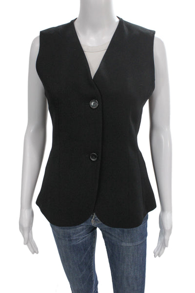 Zara Women Black V-Neck Sleeveless Polyester Vest Button Solid Size S