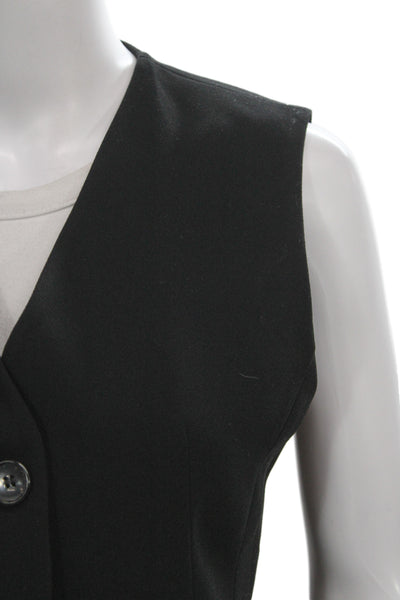 Zara Women Black V-Neck Sleeveless Polyester Vest Button Solid Size S