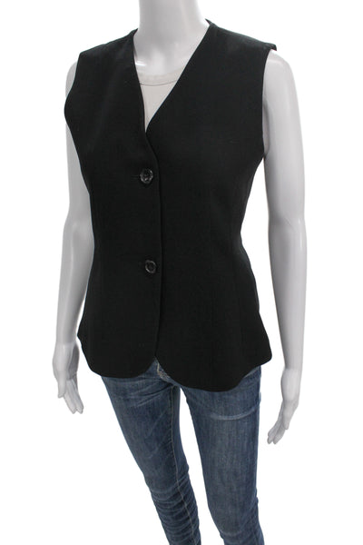 Zara Women Black V-Neck Sleeveless Polyester Vest Button Solid Size S