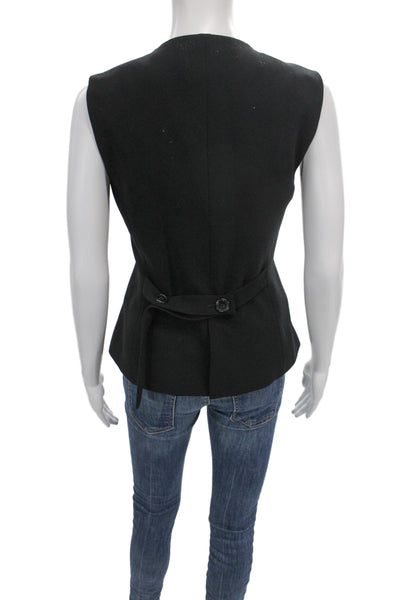 Zara Women Black V-Neck Sleeveless Polyester Vest Button Solid Size S