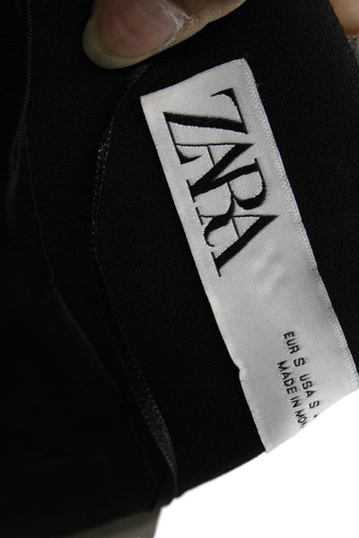 Zara Women Black V-Neck Sleeveless Polyester Vest Button Solid Size S