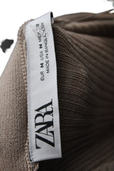 Zara Women Basic Button-Up V-Neck Long Sleeve Beige Viscose Size M