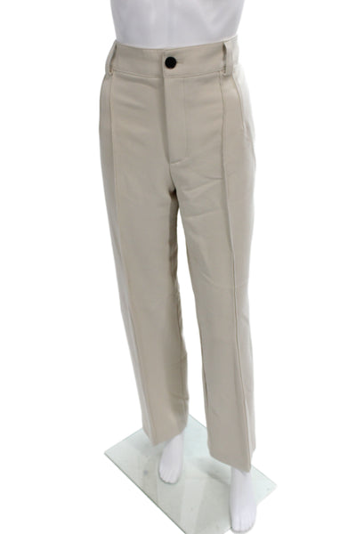 Zara Unisex Adults Dress Pants Beige Polyester Button Inseam 32 Size M