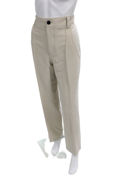 Zara Unisex Adults Dress Pants Beige Polyester Button Inseam 32 Size M
