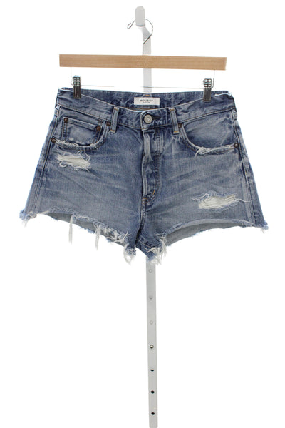 Moussy Womens Cut-Off Shorts Blue 100% Cotton Button Size 26