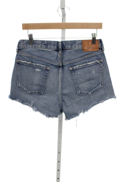 Moussy Womens Cut-Off Shorts Blue 100% Cotton Button Size 26