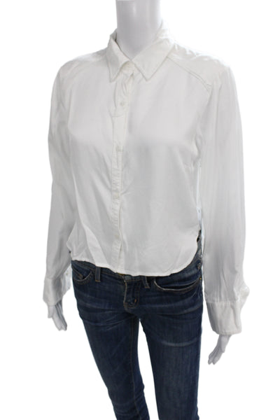 Stateside Women Collared Basic Button-Up Viscose Long Sleeve White Top Size XS