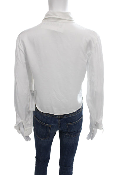 Stateside Women Collared Basic Button-Up Viscose Long Sleeve White Top Size XS