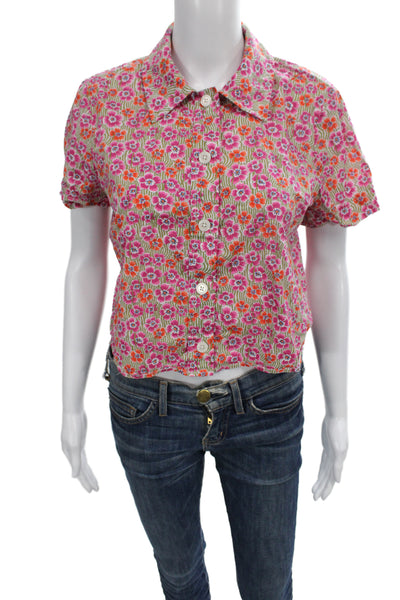 J Crew Women Floral Cotton Collared Short Sleeve Button-Up Top Size 4