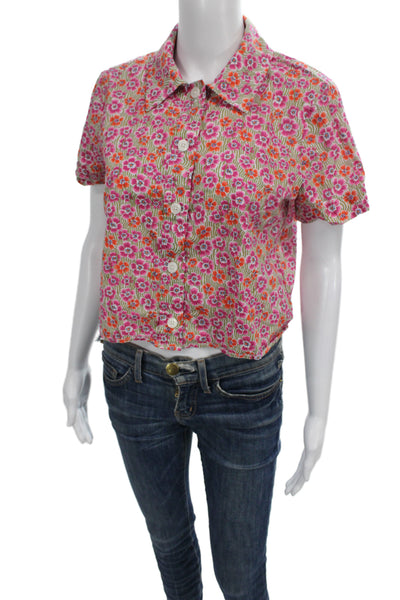 J Crew Women Floral Cotton Collared Short Sleeve Button-Up Top Size 4