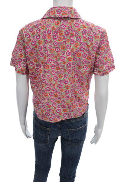 J Crew Women Floral Cotton Collared Short Sleeve Button-Up Top Size 4