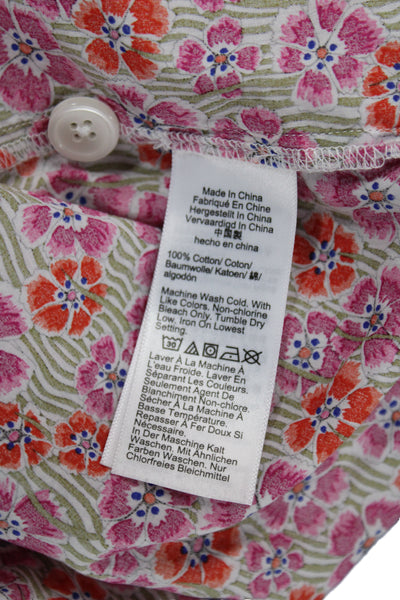 J Crew Women Floral Cotton Collared Short Sleeve Button-Up Top Size 4