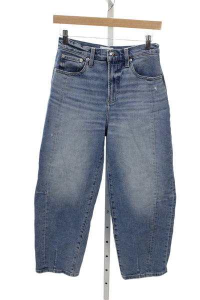 Pistola Unisex Cropped Jeans Blue Mid Rise Button Cotton Blend Size 25