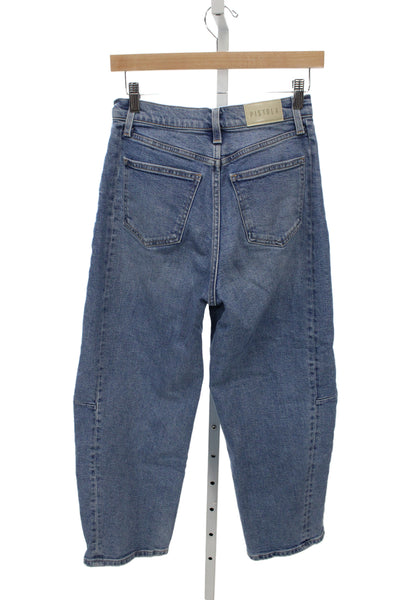 Pistola Unisex Cropped Jeans Blue Mid Rise Button Cotton Blend Size 25