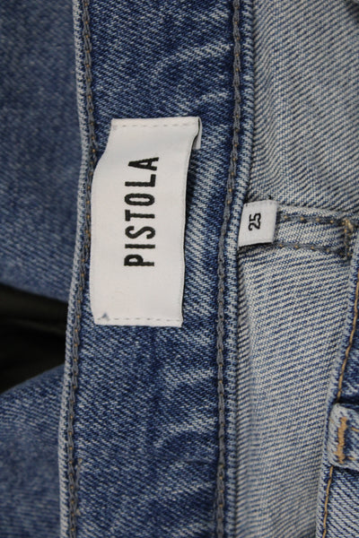 Pistola Unisex Cropped Jeans Blue Mid Rise Button Cotton Blend Size 25