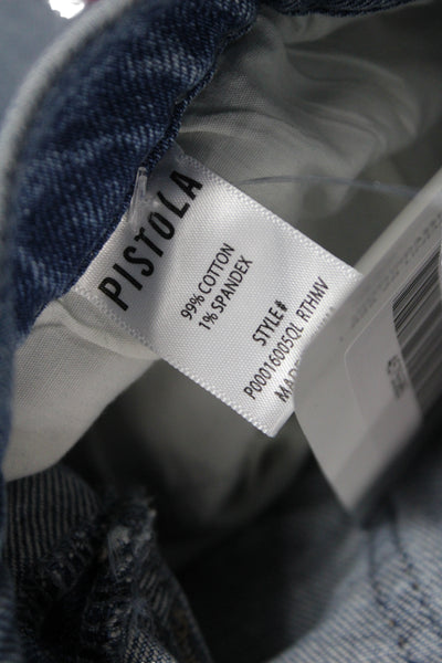Pistola Unisex Cropped Jeans Blue Mid Rise Button Cotton Blend Size 25