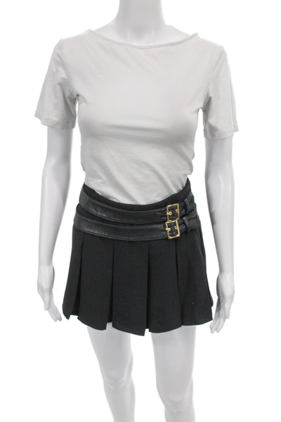 Amanda Uprichard Womens Pleated Skirt Black Polyester Buckle Size S