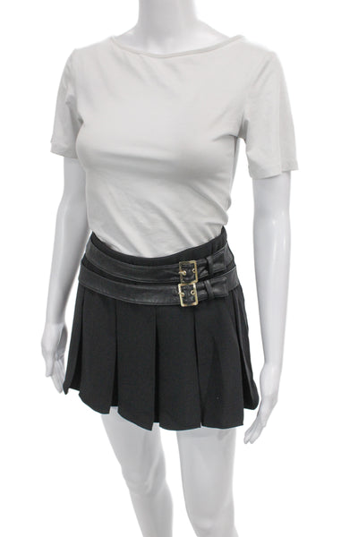 Amanda Uprichard Womens Pleated Skirt Black Polyester Buckle Size S