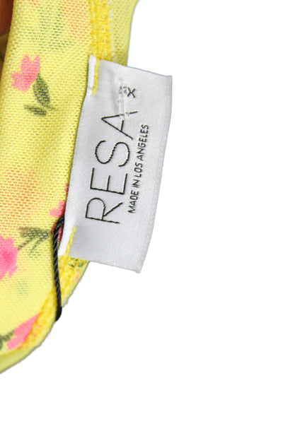 Resa Women Bodycon Strapless Yellow Floral Midi Dress Size XS
